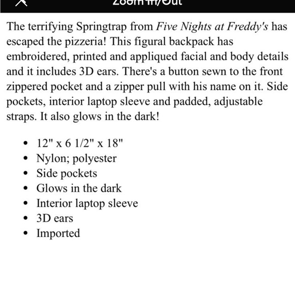 Bioworld five nights at Freddy’s spring springtrap figural backpack - Picture 4 of 5